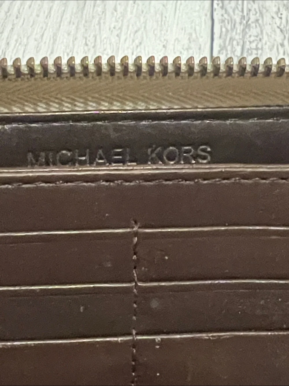 Michael Kors Beige and Brown Woven-Style Zip Wallet